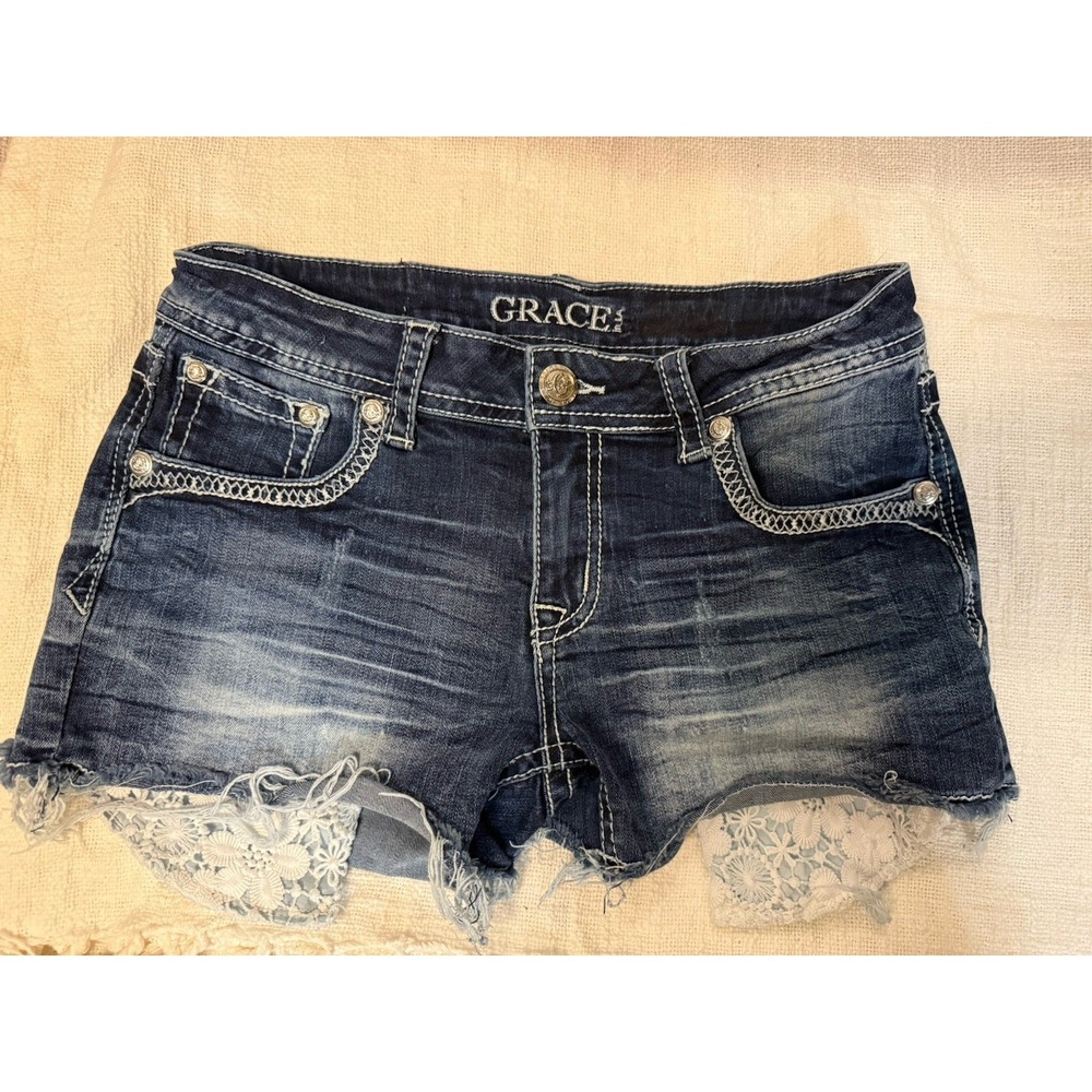 Grace In La Bootie Shorts Lace Pockets 30